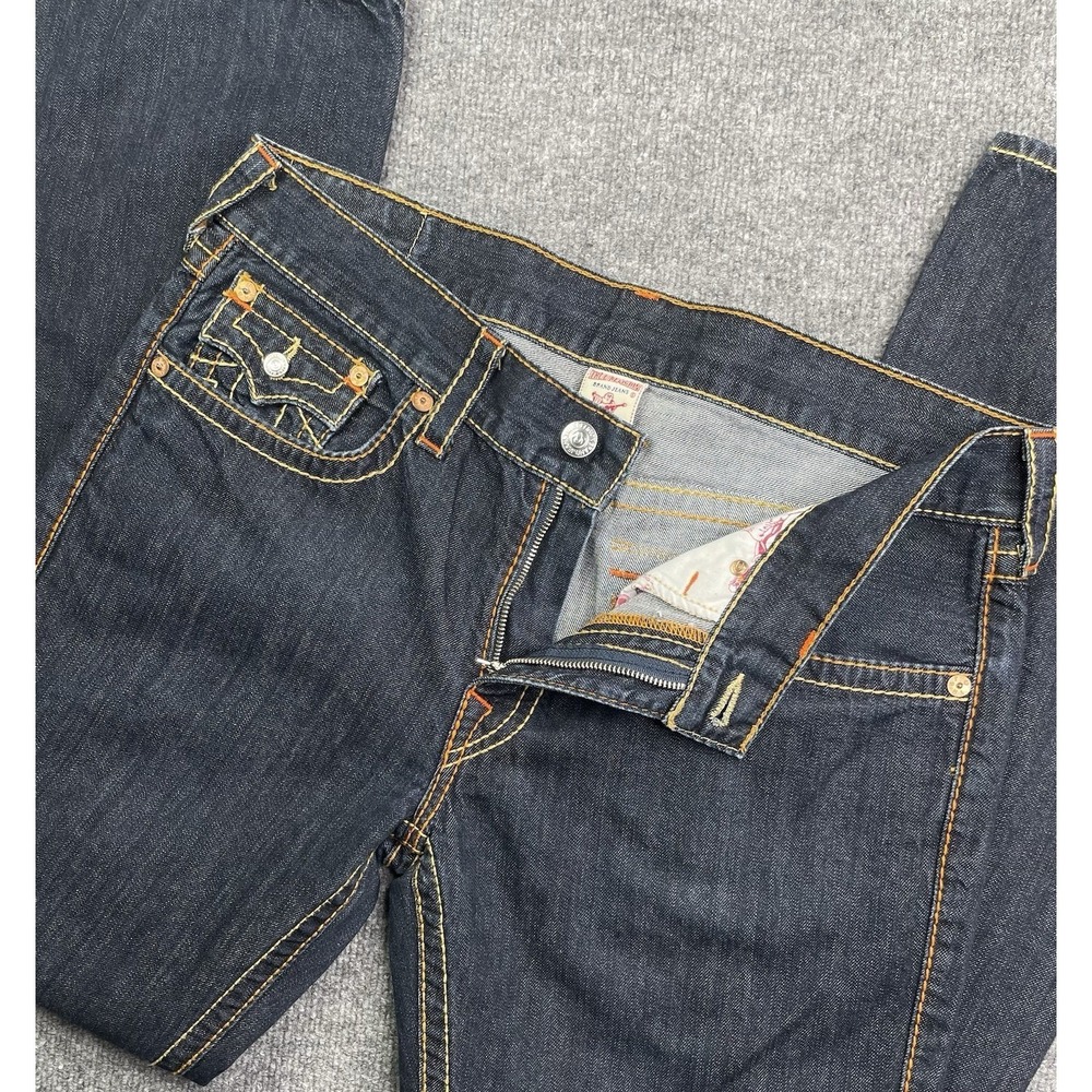 True Religion Ricky Men's 36 Blue Denim Jeans Straight Leg Thick Stitch